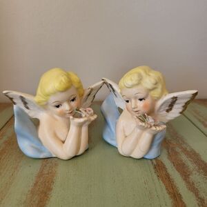Mid-Century Angel Planter Pair • Hand Painted Tilso Japan Ceramic